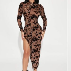 Sheer with black design high low dress